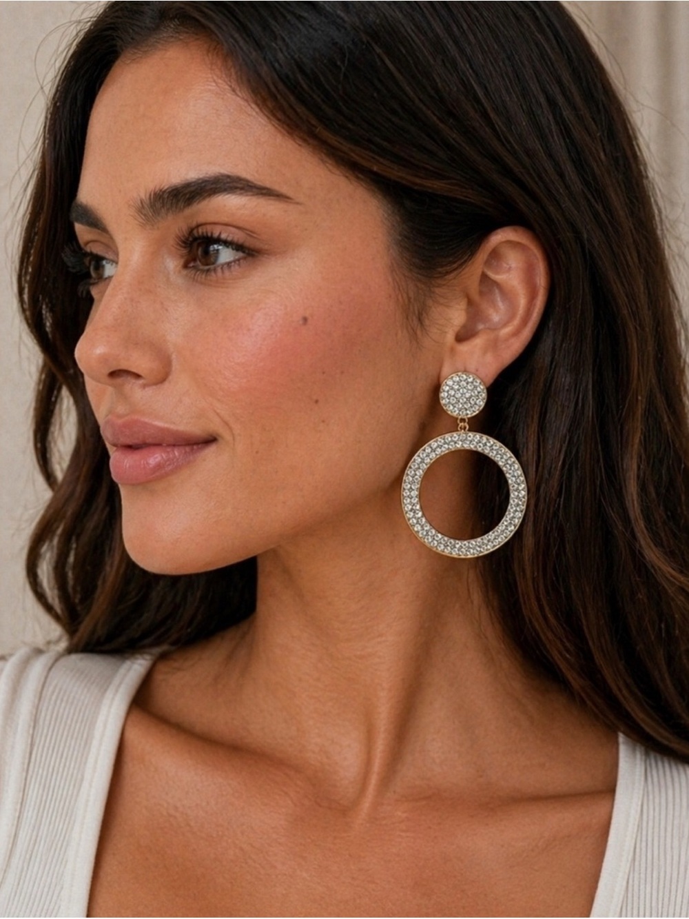New Plunder Brecken Crystal Encrusted Gold Circle Earrings RETIRED